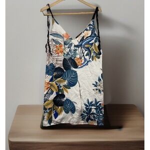 Forever 21 Contemporary Top Tropical Leaf Print Tie Shoulder Fringe Size Med New